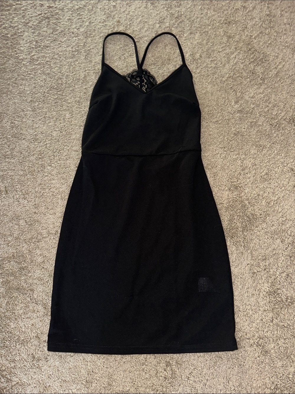 SHEIN Black Lace-Trim Spaghetti Strap Mini Dress